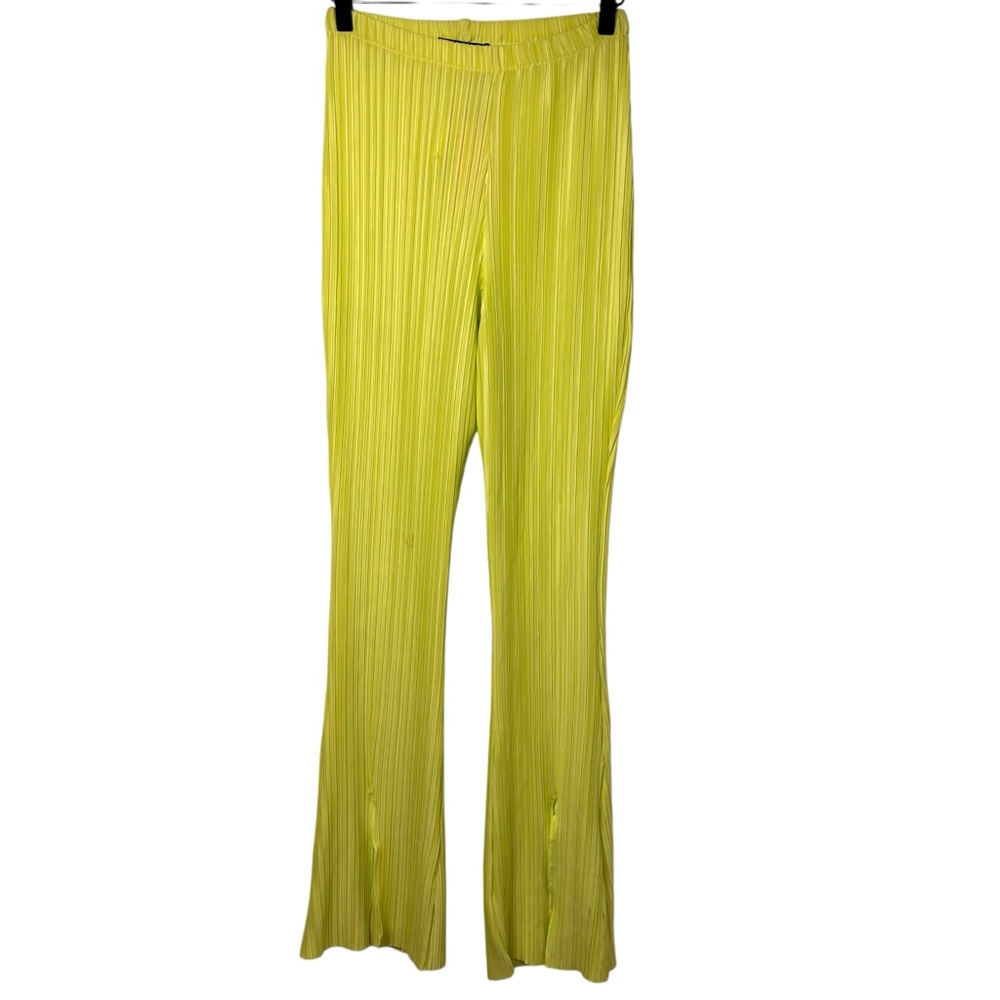 MISSGUIDED LIME GREEN PLEATED SPLIT HEM WOMEN STRETCHY PANTS US 6 NEW WITH TAGS